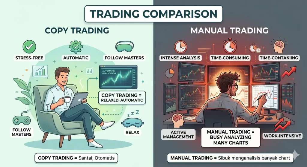 Comparison between manual forex trading and social copy trading