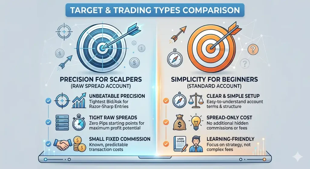 Difference between JustMarkets Raw Spread vs Standard account