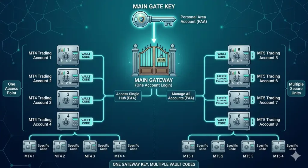 Difference between JustMarkets personal area and MetaTrader login credentials
