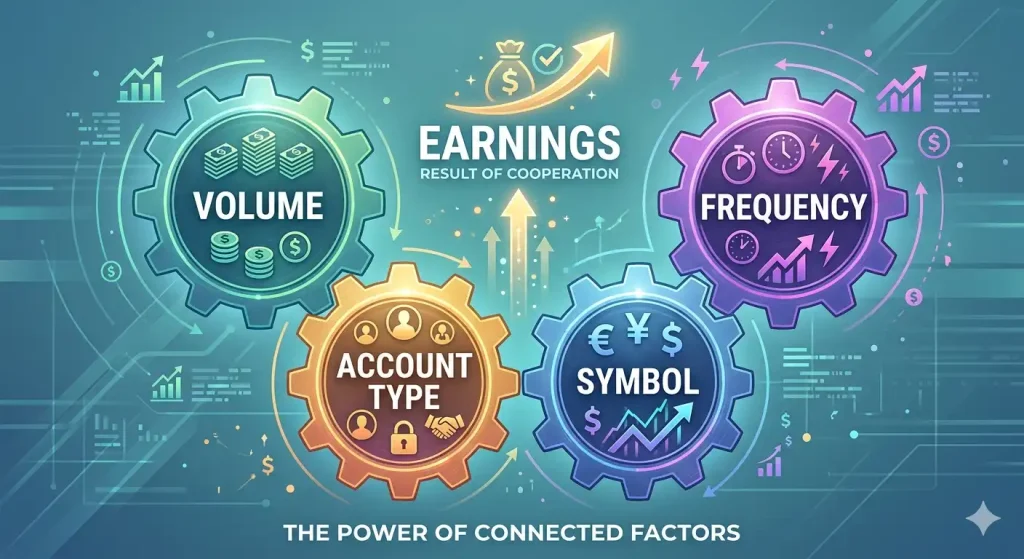 Factors determining JustMarkets rebate income
