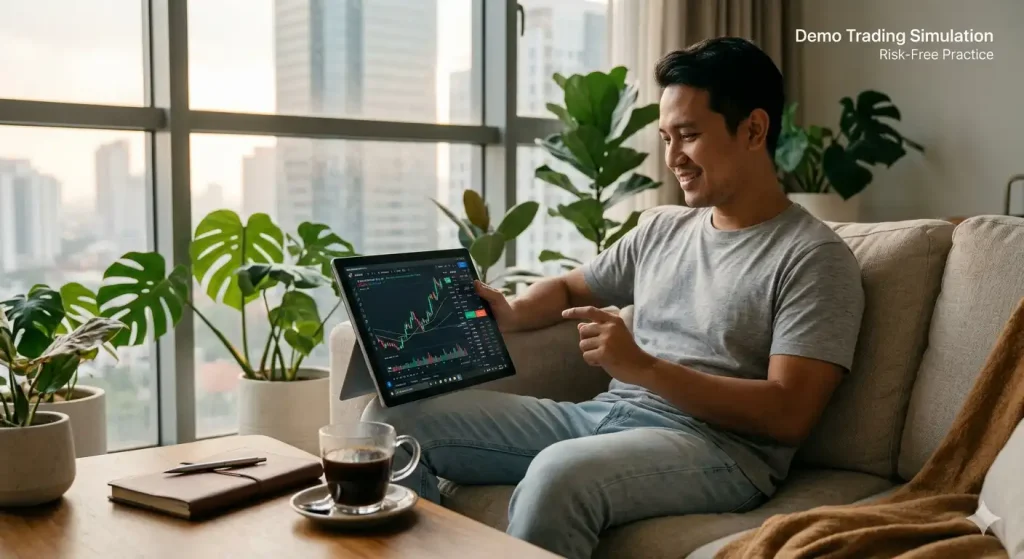 JustMarkets demo account simulation for risk free trading practice
