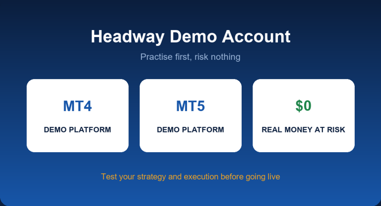 Headway demo account on MT4 and MT5 with virtual funds