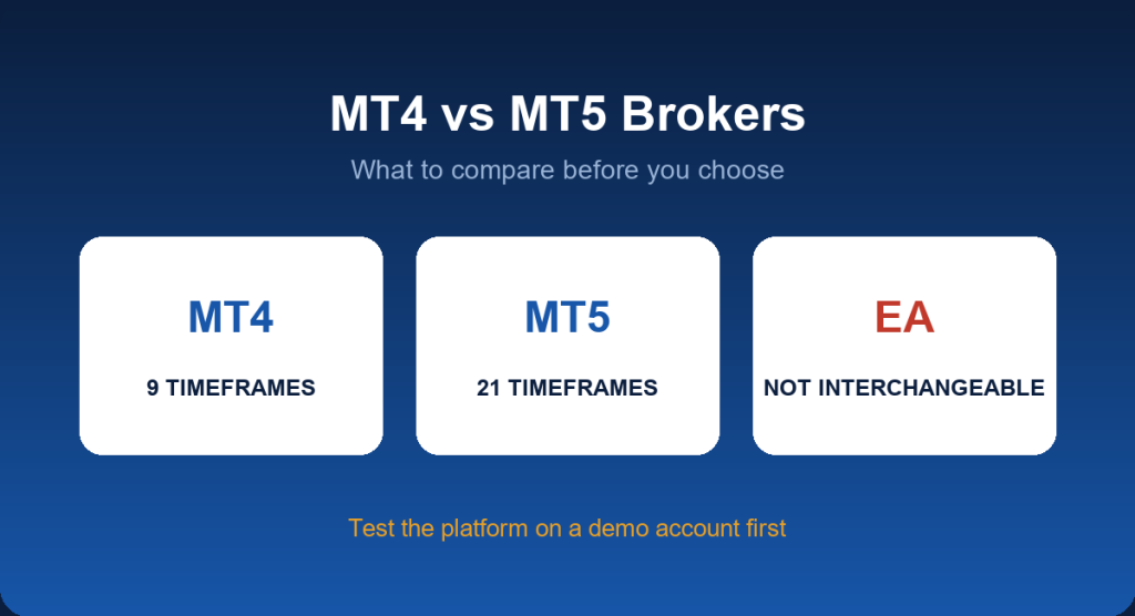 MT4 versus MT5 brokers: platform differences and what to compare