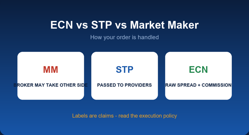 ECN, STP and market maker brokers compared: how each execution model works