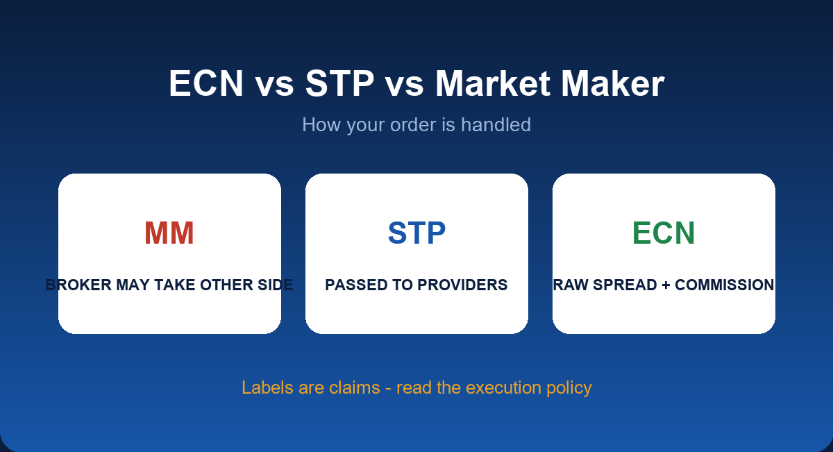 ECN, STP and market maker brokers compared: how each execution model works