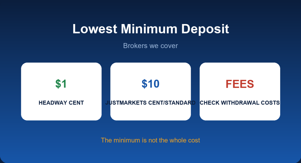 Lowest minimum deposit forex brokers: from $1 and what to check beyond the deposit