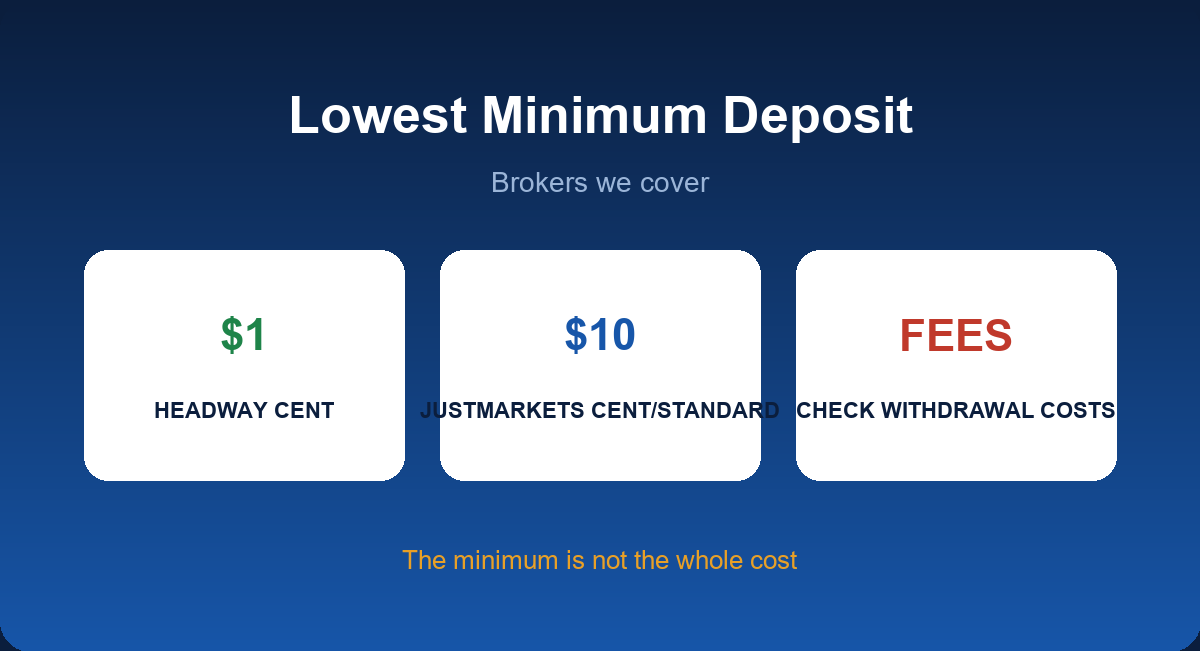 Lowest minimum deposit forex brokers: from $1 and what to check beyond the deposit