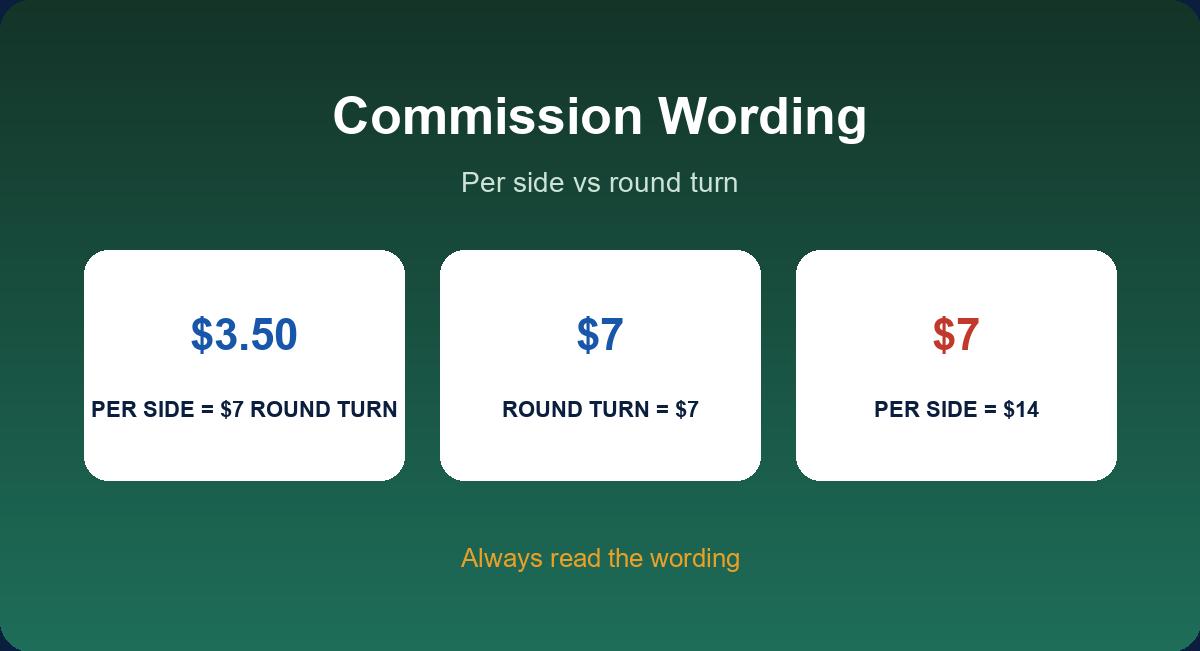 Commission wording: per side versus round turn