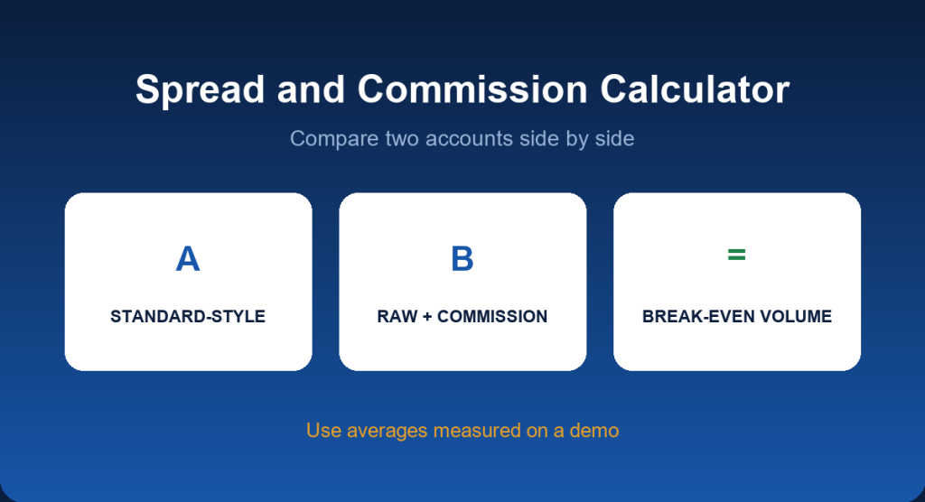 Spread and commission calculator comparing two forex account types